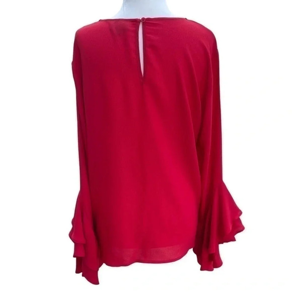 Who What Wear red tunic top with bell sleeves. Size Medium. - Picture 3 of 9